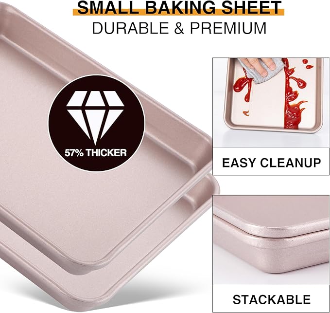 HONGBAKE Toaster Oven Pan Nonstick Set of 2, Premium 1/8 Sheet Pan for Baking, Small Cookie Sheet
