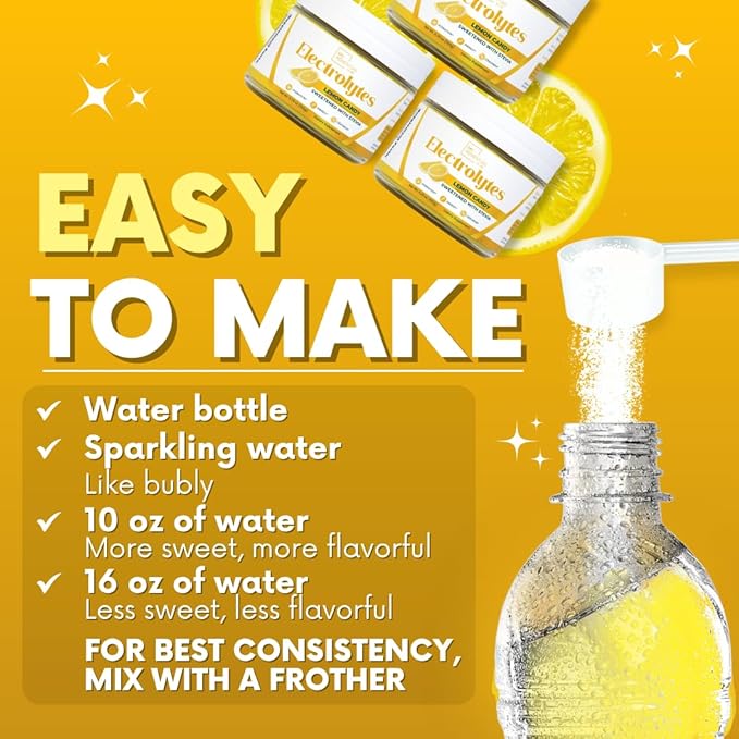 Zero Sugar - Lemon Candy Electrolytes Powder - Refreshing Hydration - Caffeine Free Energy with All