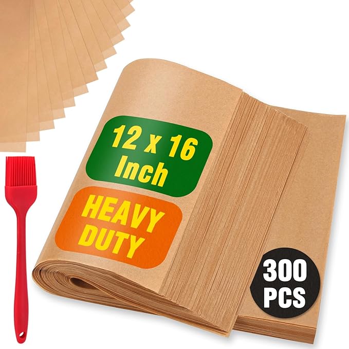 300 PCS Parchment Paper Sheets - OAMCEG 12x16 Inch No Chemical Non-Stick Unbleached Pre-Cut