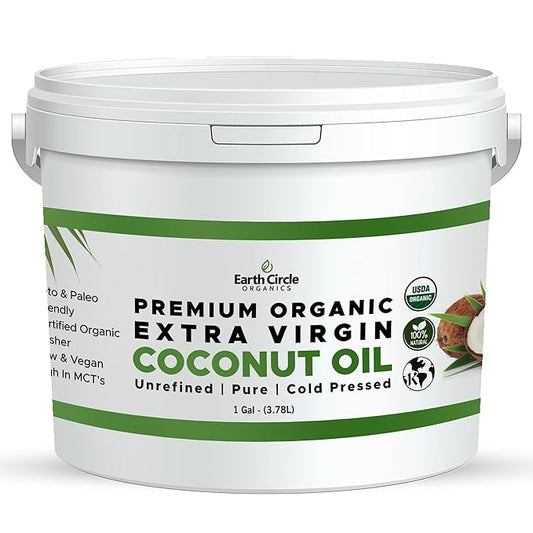 Earth Circle Organics Premium Ultra-Pure Unrefined Cold Pressed Extra Virgin Coconut Oil