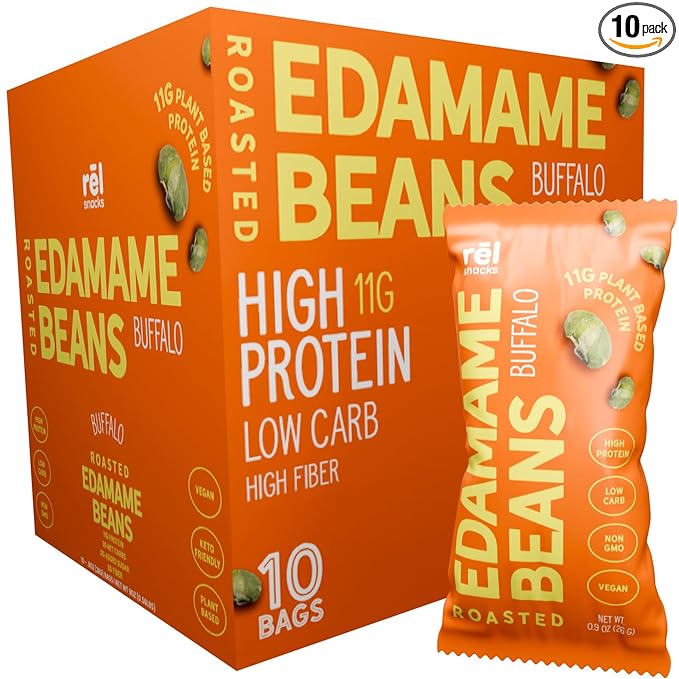 R휆l Snacks Buffalo Roasted Edamame ??High Protein Low Carb Snack (11g Protein per Serving)