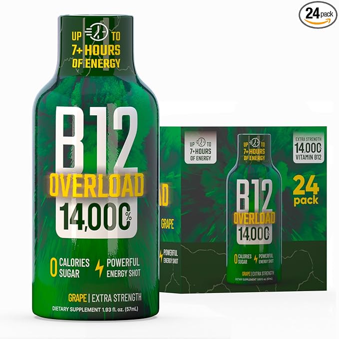B12 Overload Extra Strength Energy Shot ??Grape ??260mg Caffeine, 14000% B12, Electrolytes ??Energy