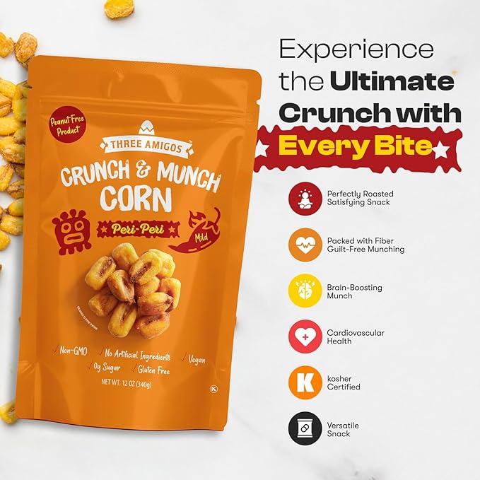 Three Amigos Corn Nuts Suger Free, 100% Vagan, Peanut Free Non-GMO (All Natural Ingredients)