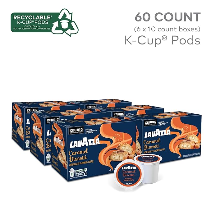 Lavazza Caramel Biscotti Coffee, Single Serve Keurig K-Cup Pods, Flavored Coffee, 60-Count Box (6