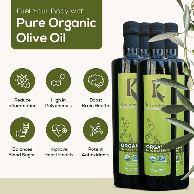 Kasandrinos Organic Olive Oil Extra Virgin, Polyphenol Rich Greek Olive Oil, 100% Organic First