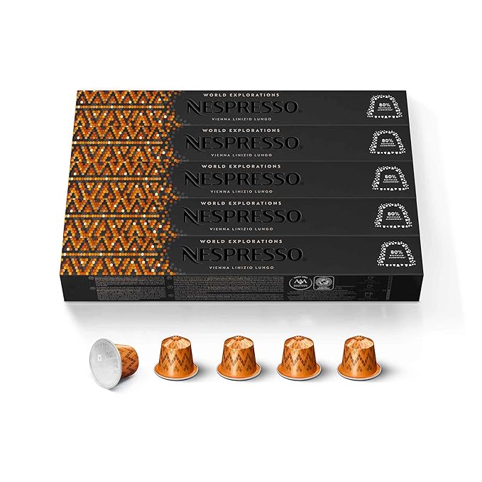 Nespresso Capsules Original Line, Vienna Lungo, Medium Roast Coffee, 50-Count Espresso Coffee Pods,