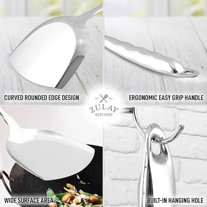 Zulay Kitchen Stainless Steel Metal Wok Spatula - Durable Wok Turner Spatula Shovel - Durable