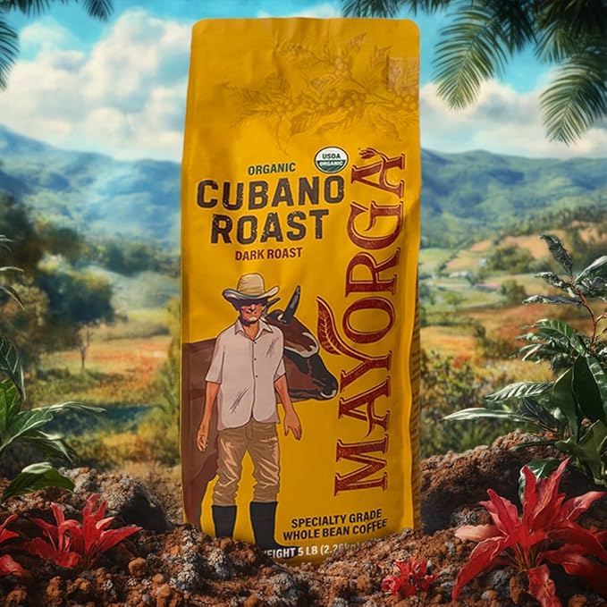 Mayorga Dark Roast Coffee 5lb bag Cubano Roast 100% Arabica Café Whole Coffee Beans - Smoothest