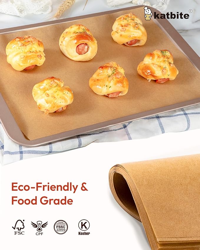 Katbite 16x24 Inch Parchment Paper Sheets, 100Pcs Non-Stick Precut Baking Parchment, Unbleached