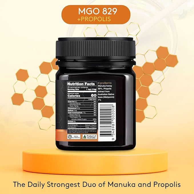 Nature’s Gold Raw Manuka Honey with Australian Native Bee Propolis, MGO 829+ | 8.8oz (250g), 100%
