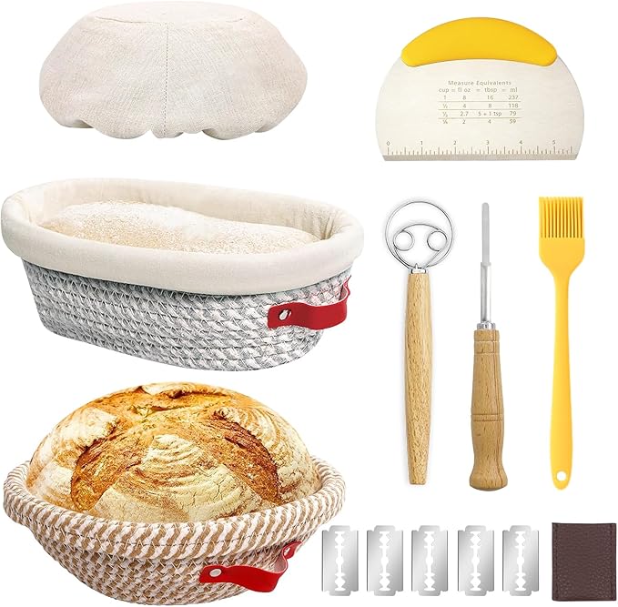 Banneton Bread Proofing Basket Set, Oval & Round Bread Baskets with Liners & Covers for Artisan