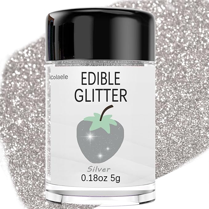 Silver Edible Glitter Glimmer Powder for Cakes Drinks - Colaele 5 grams Food Grade Luster Dust