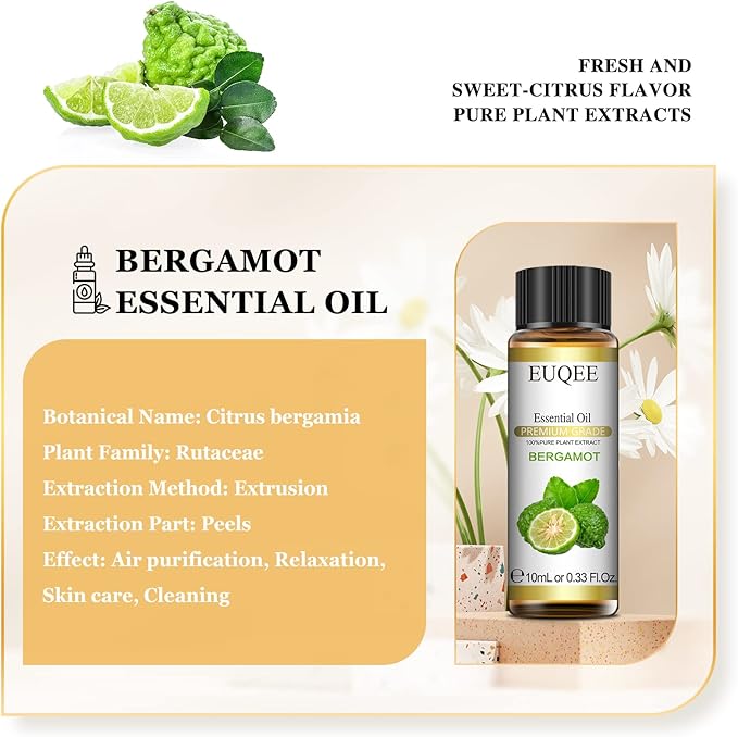 Bergamot Essential Oil Pure Bergamot Oil with Glass Dropper for Diffusers, Humidifier, Candle