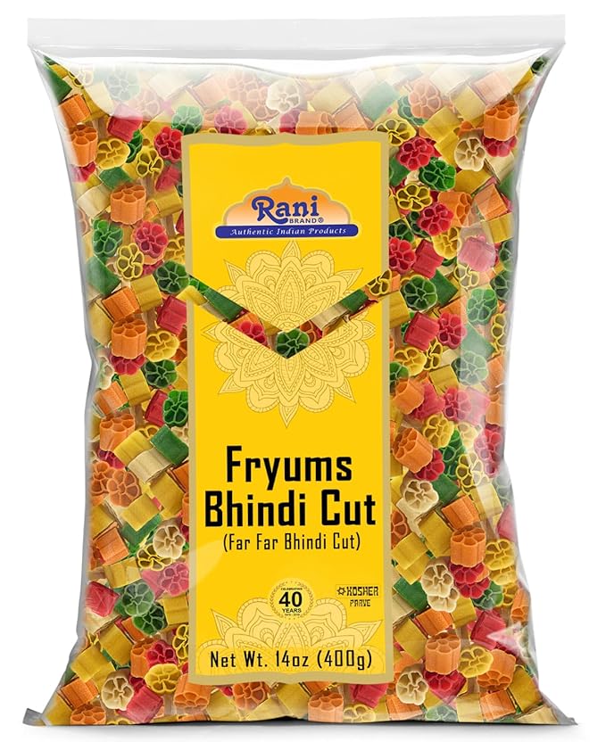 Rani Far Far / Fryums (Wheat & Tapioca Pellet) Bhindi Shape 14oz (400g) ~ Vegan, Kosher, Uncooked