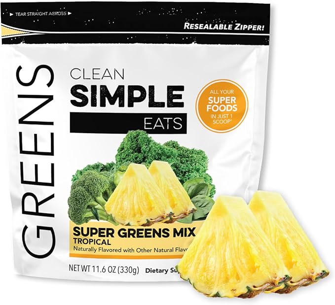Clean Simple Eats Super Greens Powder, Naturally Flavored Greens Powder with Chlorella, Spirulina
