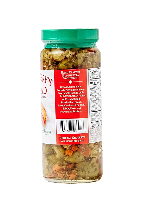 Central Grocery Olive Salad - 16 oz, Perfect for Muffulettas, Sandwiches, Pizza Toppings, Pastas