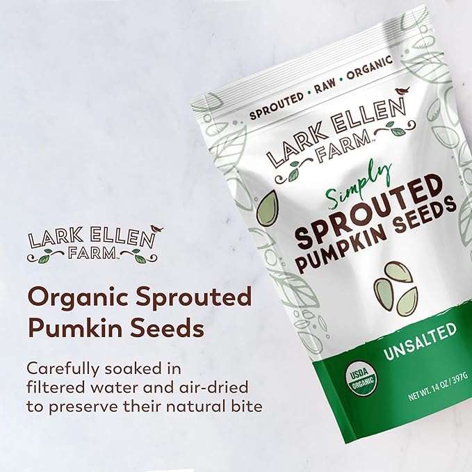 Lark Ellen Farm Sprouted Organic Pumpkin Seeds, Unsalted Raw Pumpkin Seeds Organic, Pepitas, Vegan