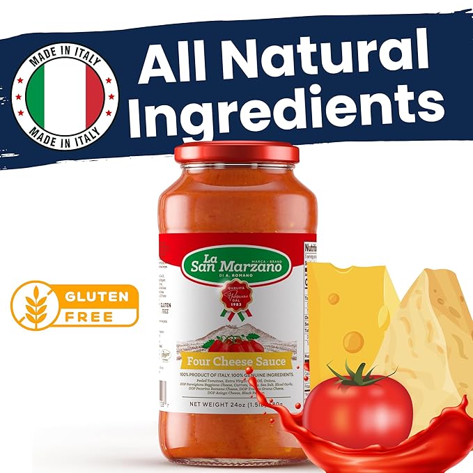 La San Marzano Four Cheese Sauce, 24 oz, Pasta Sauce Made in Italy, All Purpose Tomato Premium