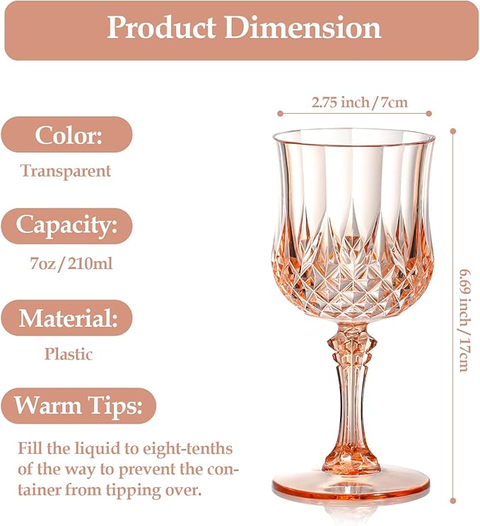 XUWAIDSGN 24 Pcs 7oz Plastic Vintage Wine Glasses Drinking Glasses Unbreakable Wedding Glassware