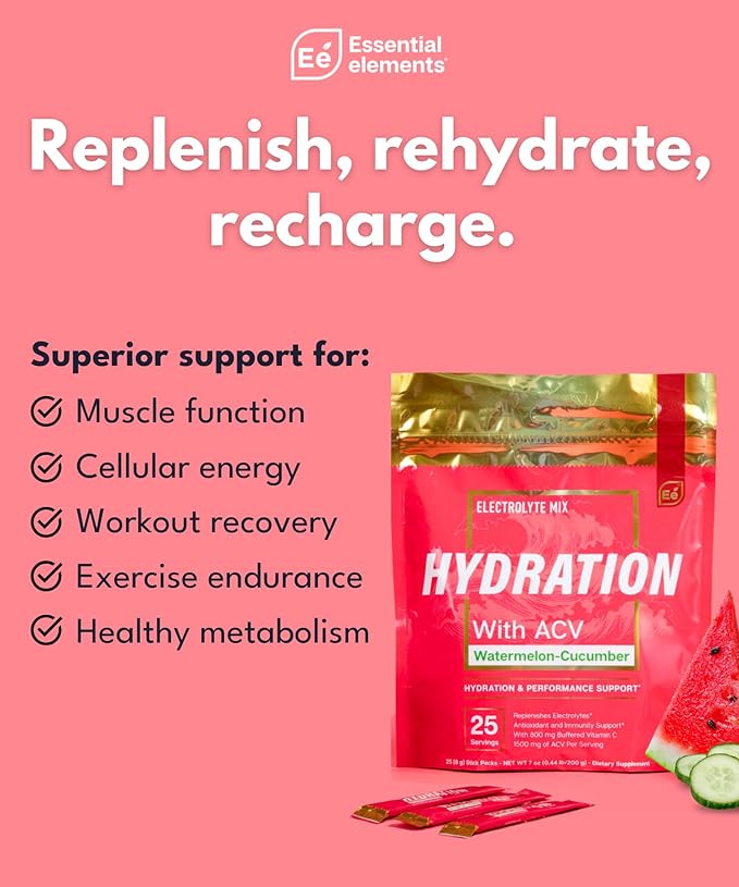 Essential Elements Hydration Packets - Watermelon Cucumber Pack - Sugar Free Electrolytes Powder