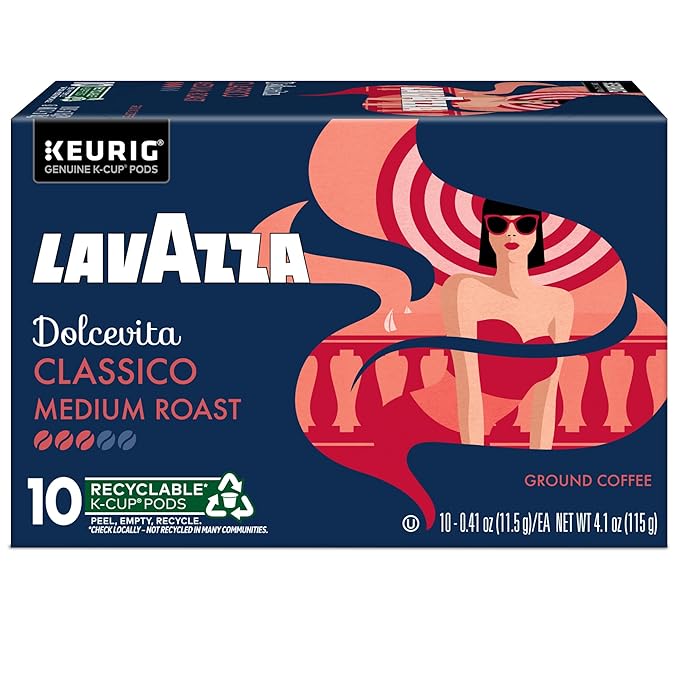 Lavazza Dolcevita Classico, Single-Serve Keurig K-Cup Pods, Medium Roast Coffee, 60-Count Box (6