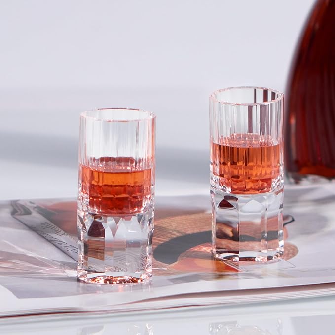 KAMMAK Crystal Shot Glasses Set of 2, Handcrafted Stemless White Shot Glasses, 0.77oz Engagement