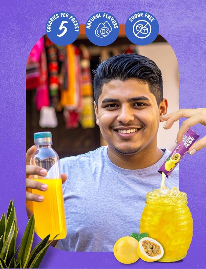 Klass Aguas Frescas | Drink Mix Packets | Passionfruit Flavored | Sugar Free On-The-Go Packets, Low