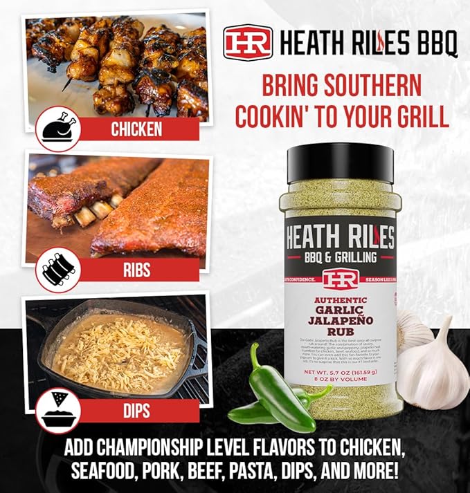 Heath Riles BBQ Rub - Garlic Jalapeño Seasoning, Champion Pitmaster Recipe, Legendary Rubs For