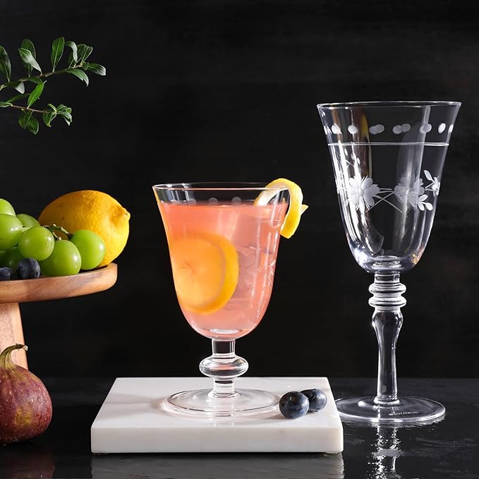 Premium Delight Wine Glasses Set of 4, 14.2 oz – Hand-Blown with Etched Long Stem, Classic