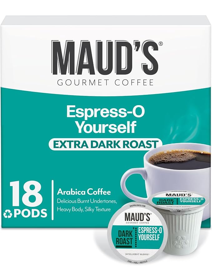 Maud's Espresso Roast Coffee Pods, 18 ct, Dark Roast Coffee in Recyclable Single Serve Pods – 100%