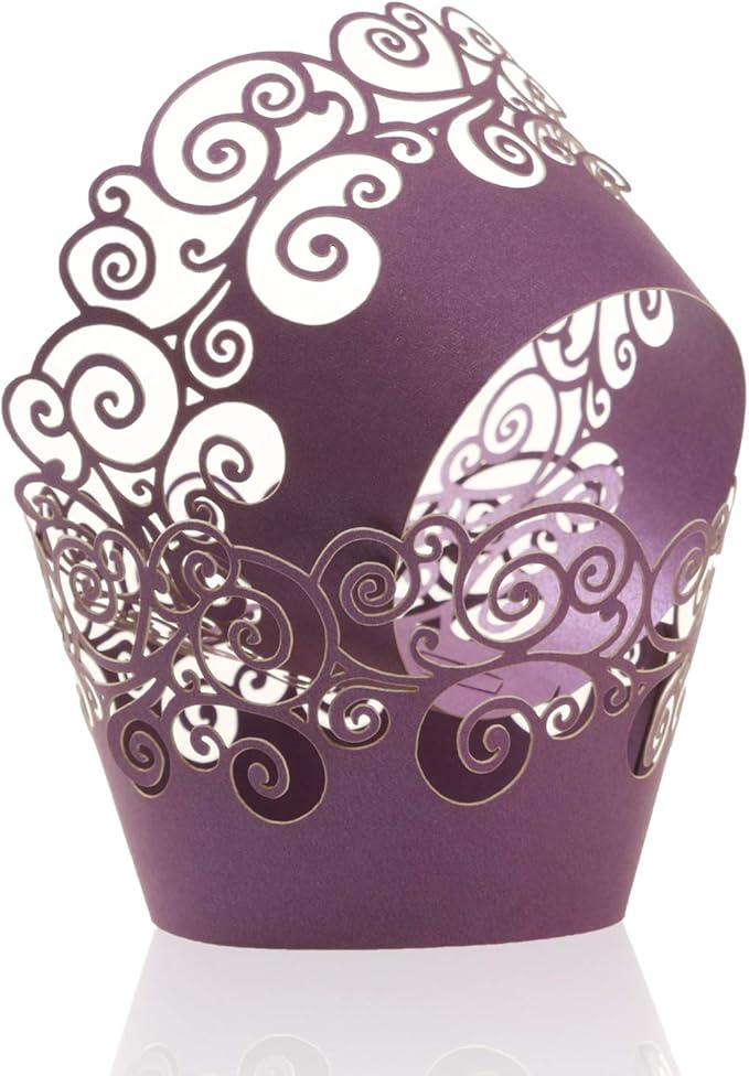Cupcake Wrappers, KPOSIYA 50 Pack Cupcake Wraps Filigree Artistic Bake Cake Paper Cup Little Vine