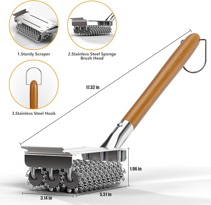 HOUSE AGAIN Grill Brush Bristle Free, 304 Stainless Steel Food-Grade Brush Head with Scraper, Safe