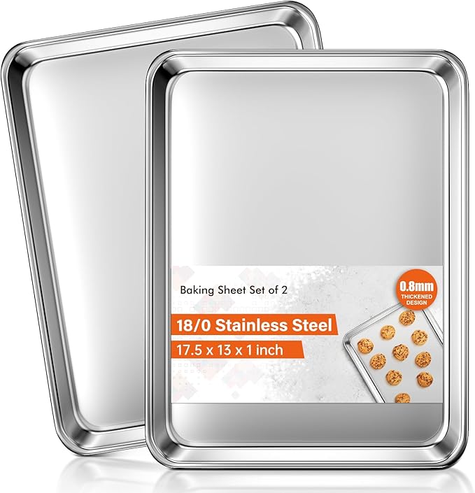 Baking Sheet Set of 2, Commercial Grade Stainless Steel Cookie Sheets for Baking, 18 x 13 Inch