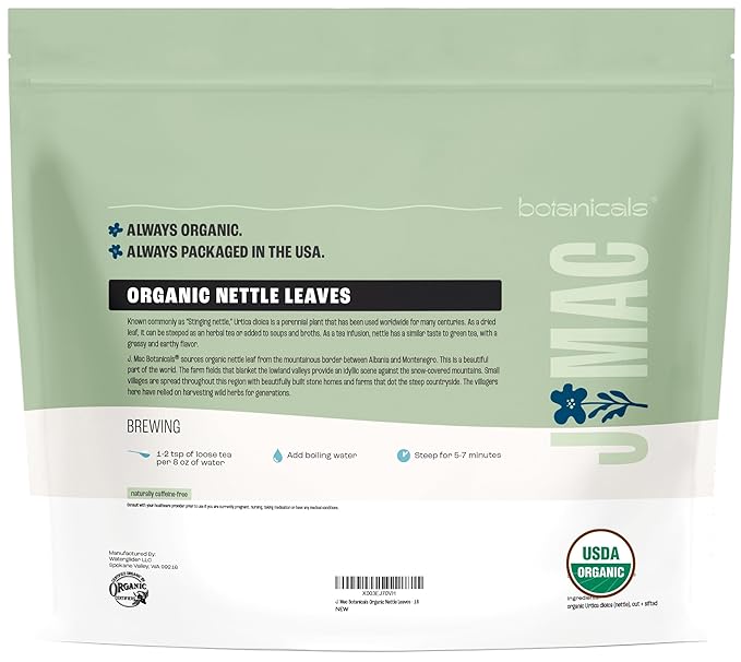 J MAC BOTANICALS Organic Nettle Leaf Herbal Tea - 16 oz (200+ Cups) Certified USDA Organic, Dried