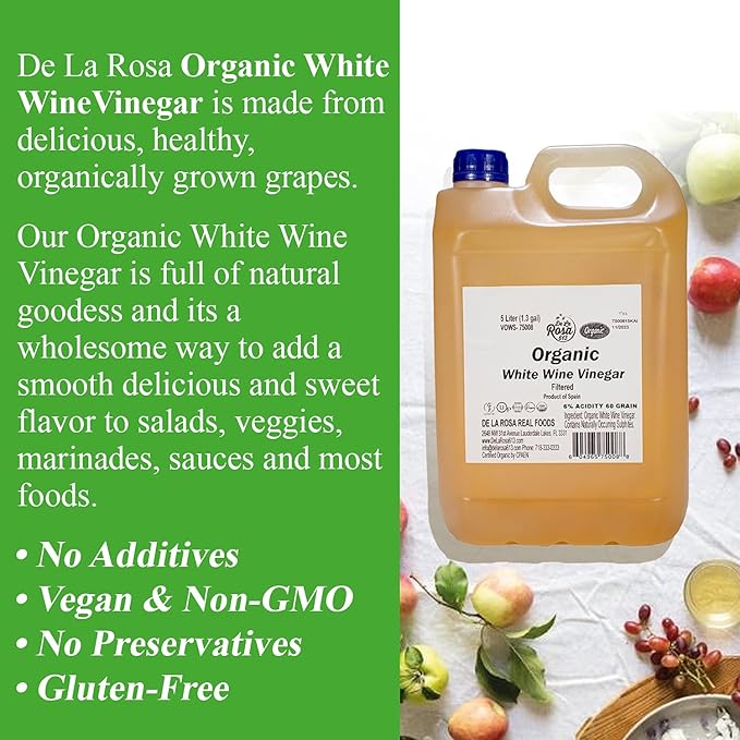 De La Rosa Organic White Wine Vinegar, Aged in Spanish Wood Barrels, Vegan, Non-GMO & Gluten Free