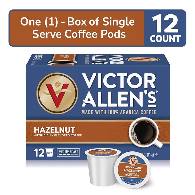 Victor Allen's Coffee Hazelnut Flavored, Medium Roast, 12 Count, Single Serve Coffee Pods for