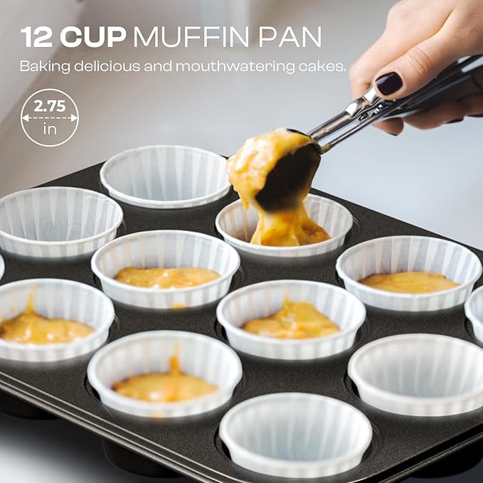 12-Piece Nonstick Bakeware Set, Stackable Non Toxic Baking Pans Set with Rack & Kitchen Utensils