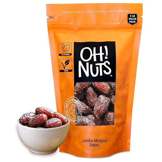 Oh! Nuts Jumbo Medjool Dates - Dried Dates - 2 lb - Unpitted Medjool Dates - No Sugar Added