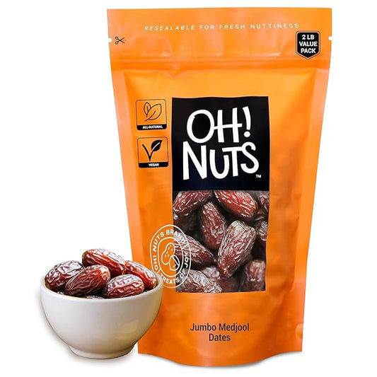 Oh! Nuts Jumbo Medjool Dates - Dried Dates - 2 lb - Unpitted Medjool Dates - No Sugar Added