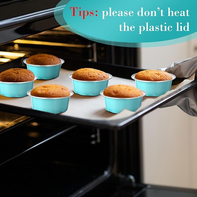 Eaasty 150 Pcs Baking Cups with Lids, 1.6 oz Muffin Cupcake Liners Aluminum Foil Mini Cake Pans