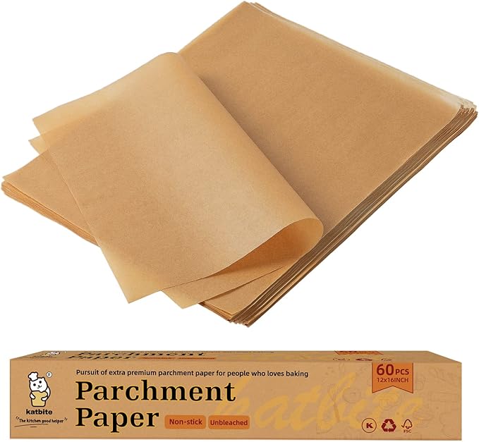 Katbite 12x16 Inch Parchment Paper Sheets, Pre cut Unbleached Baking Paper, Heavy Duty & Non-stick