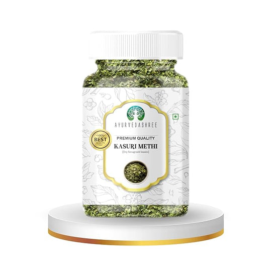 AYURVEDASHREE Fenugreek Leaves Dried (Kasoori Methi) 25gm PET Jar ~ All Natural | Vegan | NON-GMO |