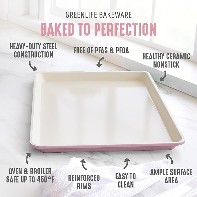 GreenLife Bakeware 18” x 13” Half Cookie Sheet Baking Pan, Non-Toxic PFAS-Free Healthy Ceramic