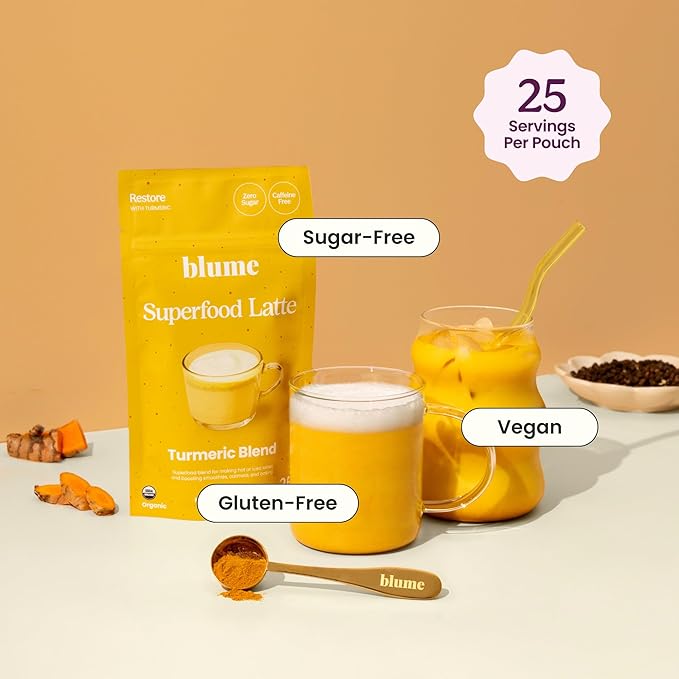 Blume Superfoods Latte - Turmeric Powder and Ginger Powder - Golden Milk, Cardamom, Ginger Root