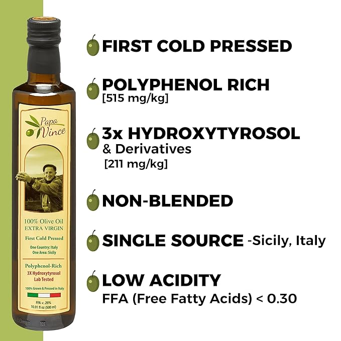 Papa Vince Olive Oil Extra Virgin - First Cold Press Family Harvest 2024/25, Polyphenol Rich