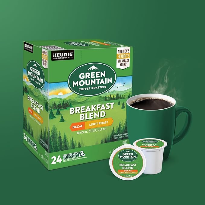 Green Mountain Coffee Roasters Breakfast Blend Decaf Coffee, Keurig Single Serve K-Cup pods, Light