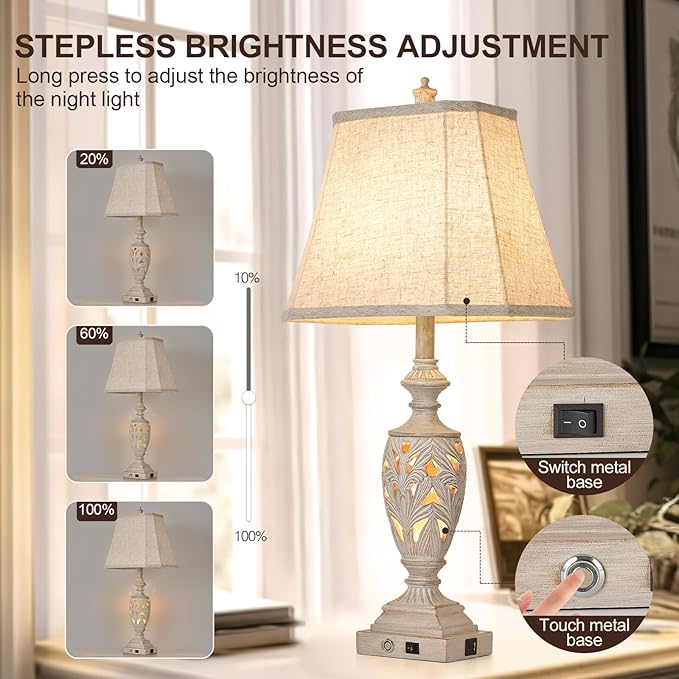 29.5"H Touch Control Traditional Table Lamp Set of 2,Vintage Bedside Lamp Nightstand Lamps with