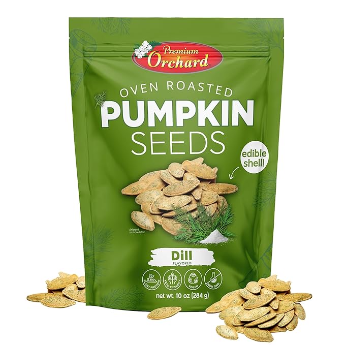 PREMIUM ORCHARD Flavored Pumpkin Seeds Oven Roasted | Dill Flavor | High Protein Snacks for Kids