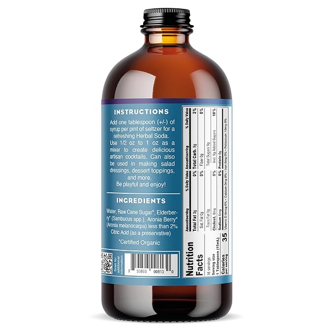 Bluestem Botanicals Organic Elderberry Simple Syrup, 8 oz, Cocktail and Mocktail Mixer for Drinks
