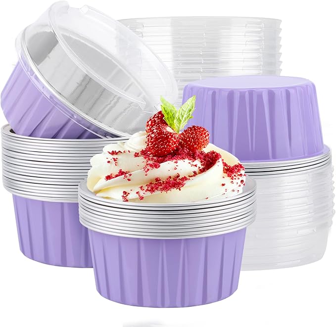 EUSOAR Disposable Ramekins with Lids, Light Purple 25pcs 5oz Creme Brulee Ramekins Disposable